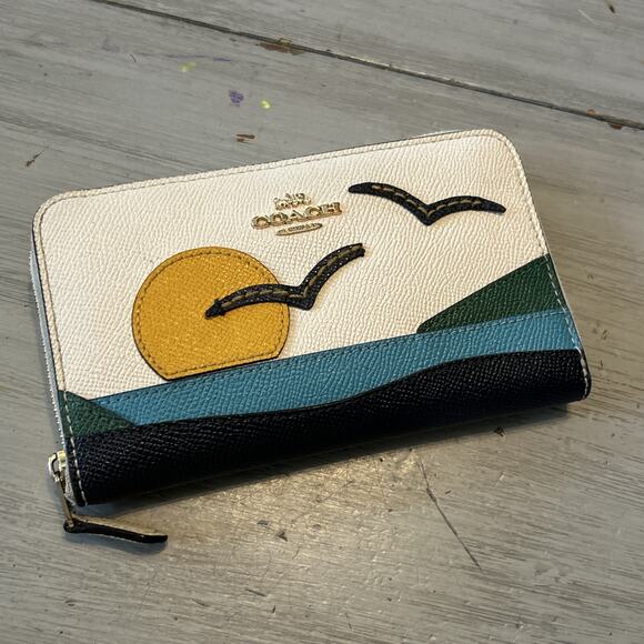 Coach Handbags - Coach Zip Around Wallet Sunset Bird Lake Motif *read*